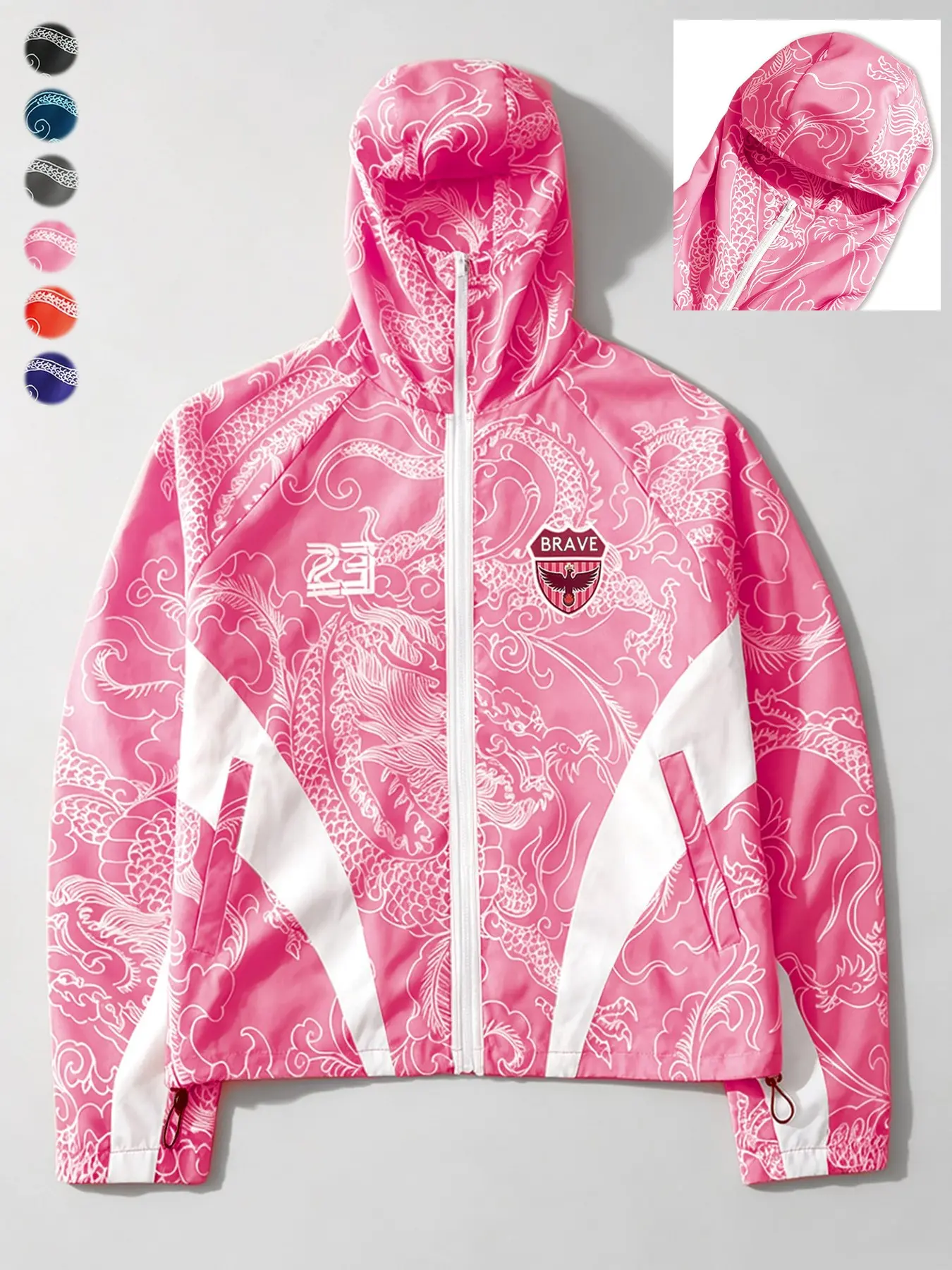 Men's Dragon Print Hooded Jacket, Y2K Street Style Zipper Outerwear, Versatile for Fitness, Camping, Hiking, Dating, Music Festivals