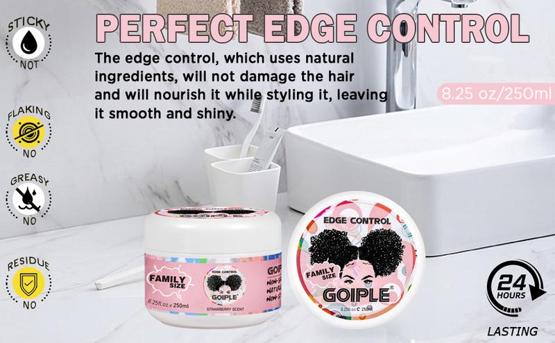 Strong Hold Edge Control Wax - Non-Greasy, Styling Tamer for Black Hair, No White Residue, Strawberry Scented Set Gel Haircare Organic Curls Smooth