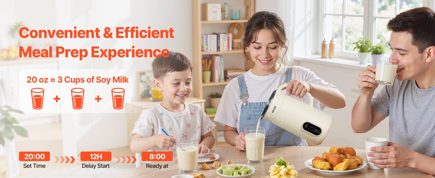 6-in-1 Nut Milk Maker, 20 oz Soy Milk Maker Machine with 6 Blades, for Homemade Oat, Nut, Soy, Juice, Plant-Based and Non Dairy Beverages with High-Temp Self-Cleaning, Boil Water, 12-Hour Delay
