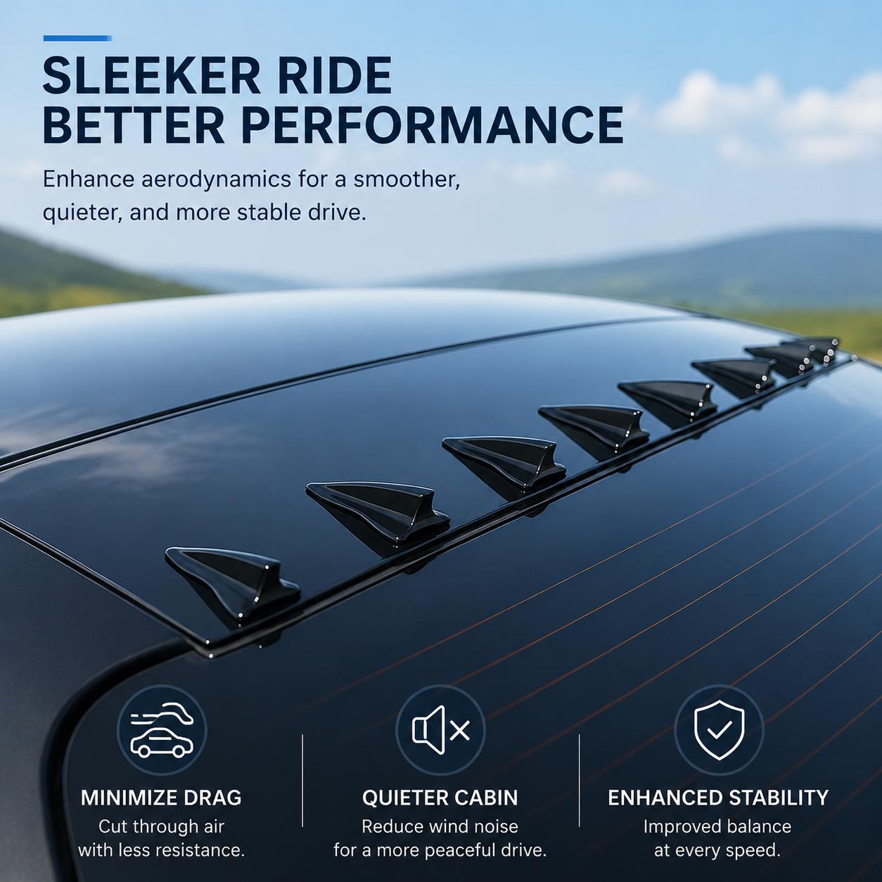 6-Piece Universal Shark Fin Roof Spoiler Kit for Cars – Lightweight ABS Plastic Aerodynamic Exterior Trim Enhances Airflow Efficiency and Delivers Sleek, Sporty Visual Upgrade for Sedans, SUVs, and Pickup Trucks