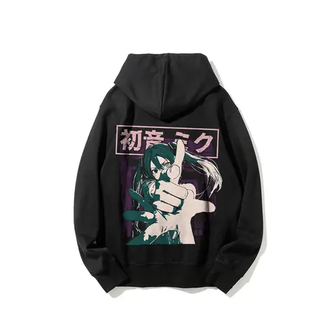 Unisex Vocaloid Miku Animated Character Graphic Men's Hoodie - Cotton, Casual, Breathable Long Sleeve Pullover Menswear Sweatshirt, Couple Gift Top,sohochic