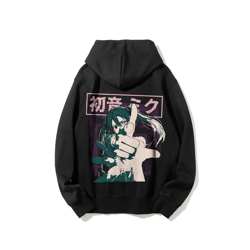 Unisex Vocaloid Miku Animated Character Graphic Men's Hoodie - Cotton, Casual, Breathable Long Sleeve Pullover Menswear Sweatshirt, Couple Gift Top,sohochic