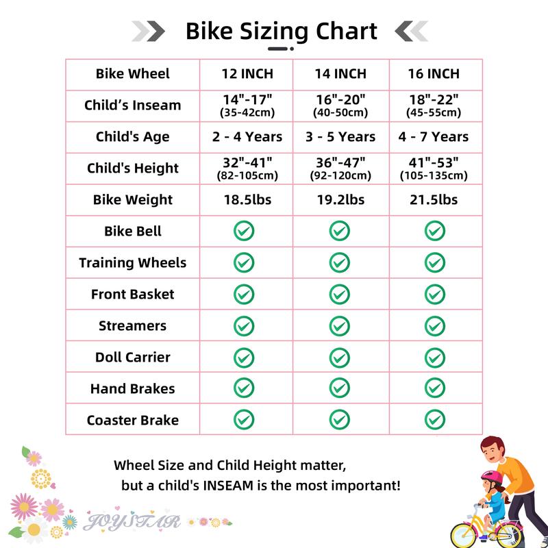 JOYSTAR Kids Bike 3-9 Years 12-16 Inch girls bicycle Training Wheels Princess Doll Seat Bike Toddler Kids' Bicycle boy girl