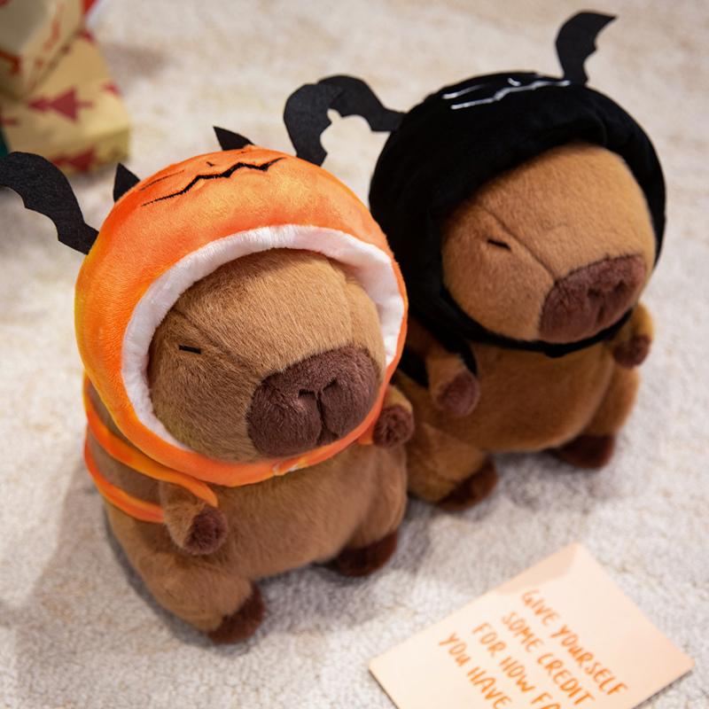 Cute Capybara Plush Toy with Pumpkin Bat Headband - Soft Anime Stuffed animal, Halloween Costume, Birthday/Christmas/Valentine's Gift for Animal Lovers & Anime Fans - Brown-Eyed expression
