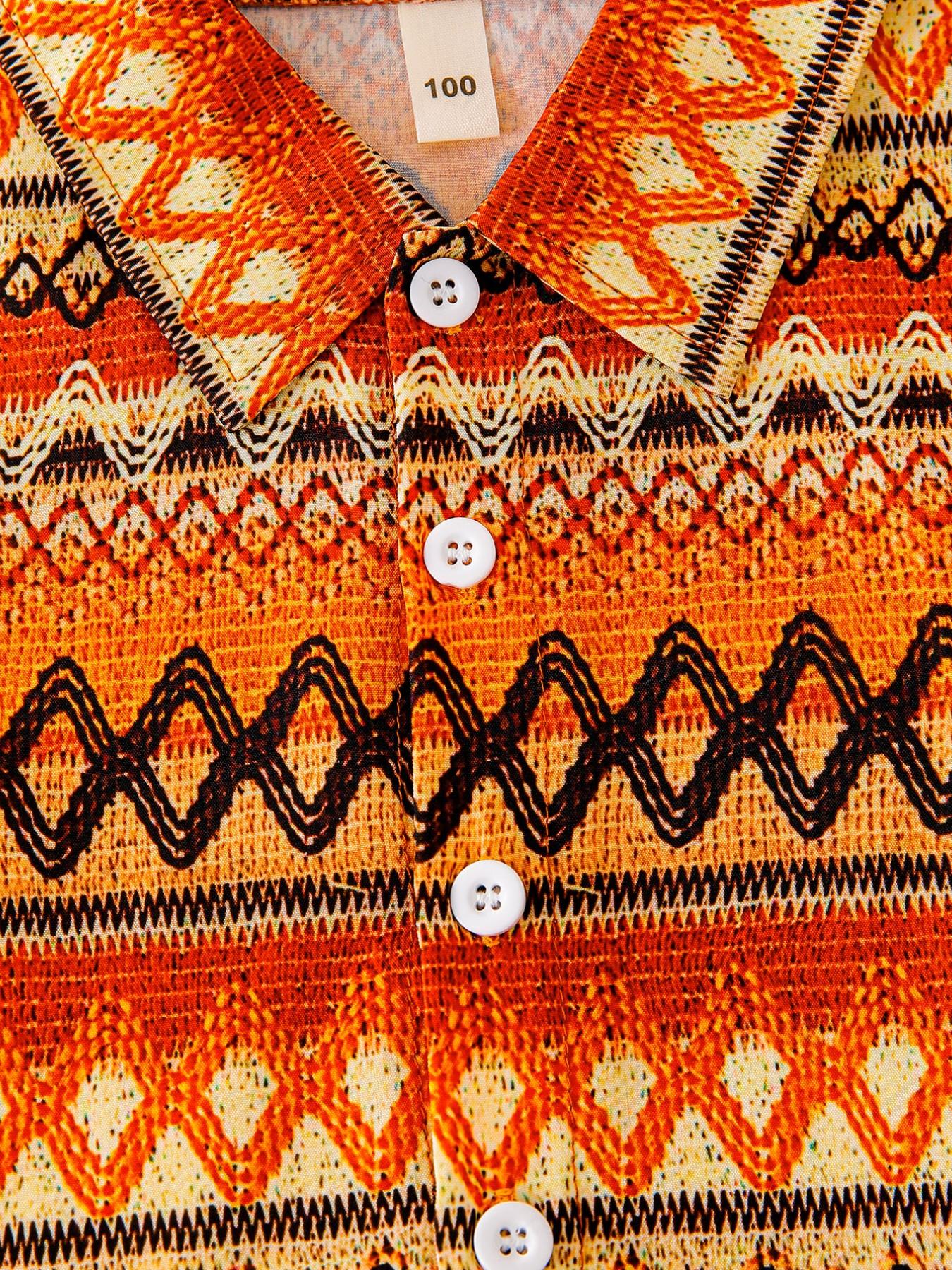 Boys Summer New Set, Button-Up Shirt with Geometric Patterns + Woven Texture Vacation Style Digital Print Casual