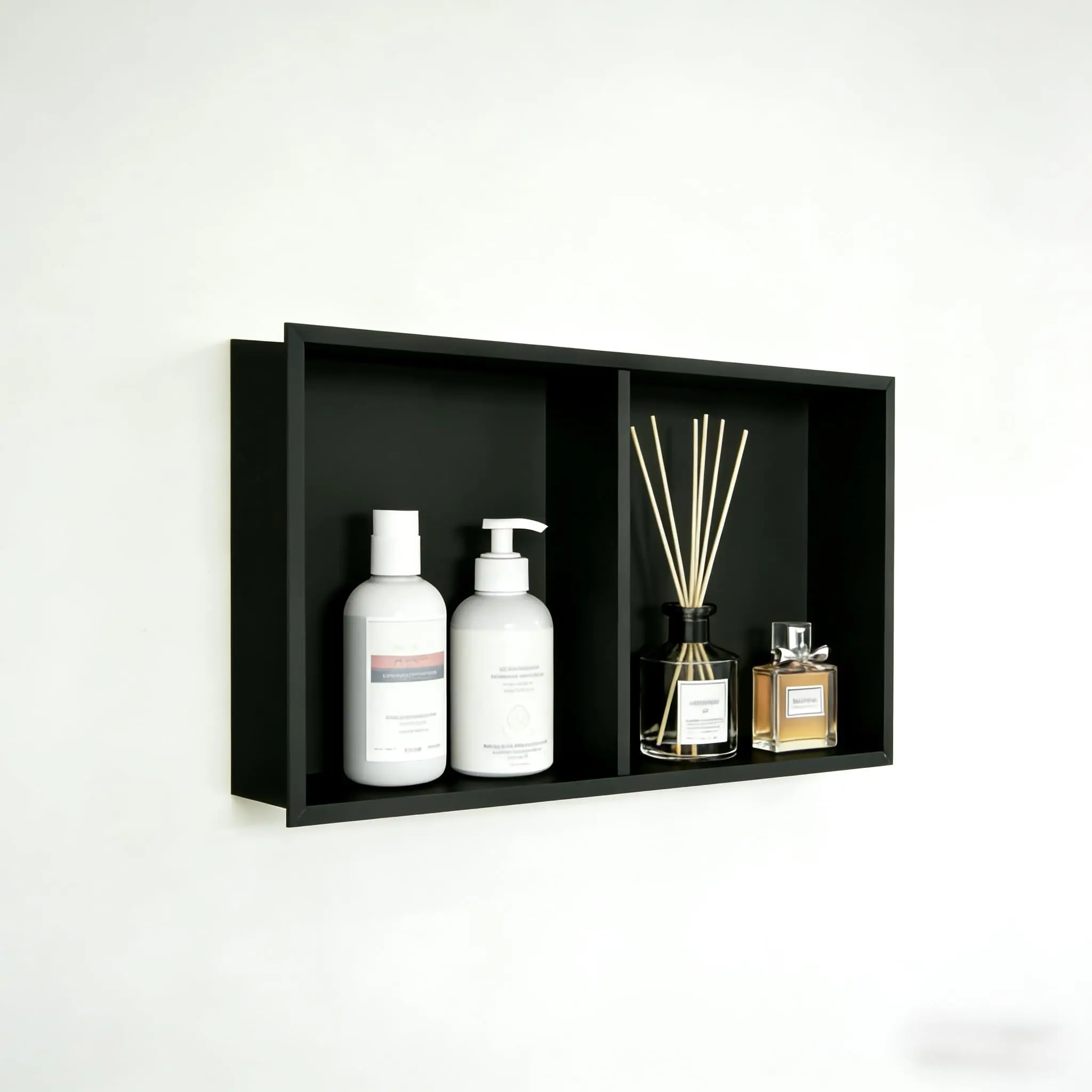 Modern Matte Black Recessed Shower Niche Organizer – Waterproof Stainless Steel Wall Shelf – Built-In Large Capacity Bathroom Storage – Easy Installation