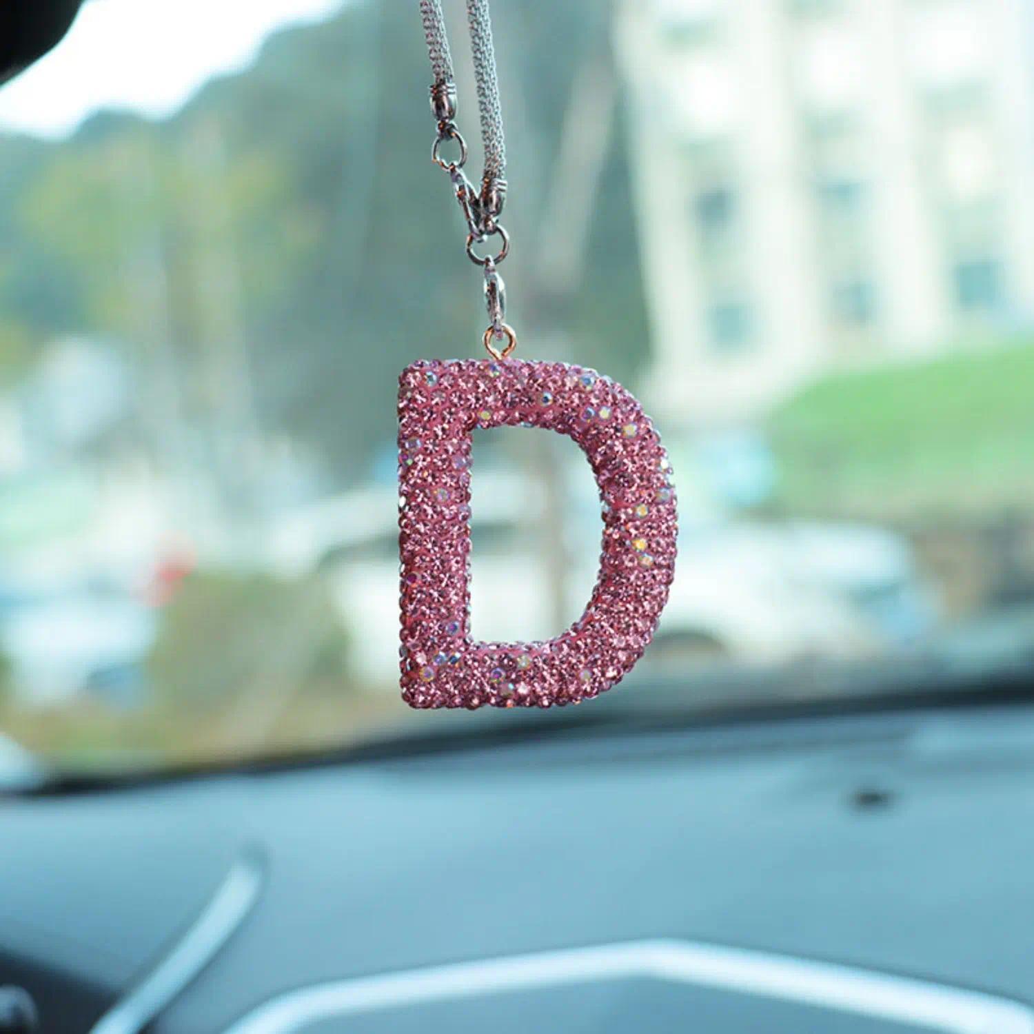 Women's Pink Rhinestone Letter A Car Charm - Sparkle Crystal Rearview Mirror Hanging Ornament, Auto Interior Decor, Personalized Accessory for Daily Drive, Gifts, Decorates Cars (sohochic)
