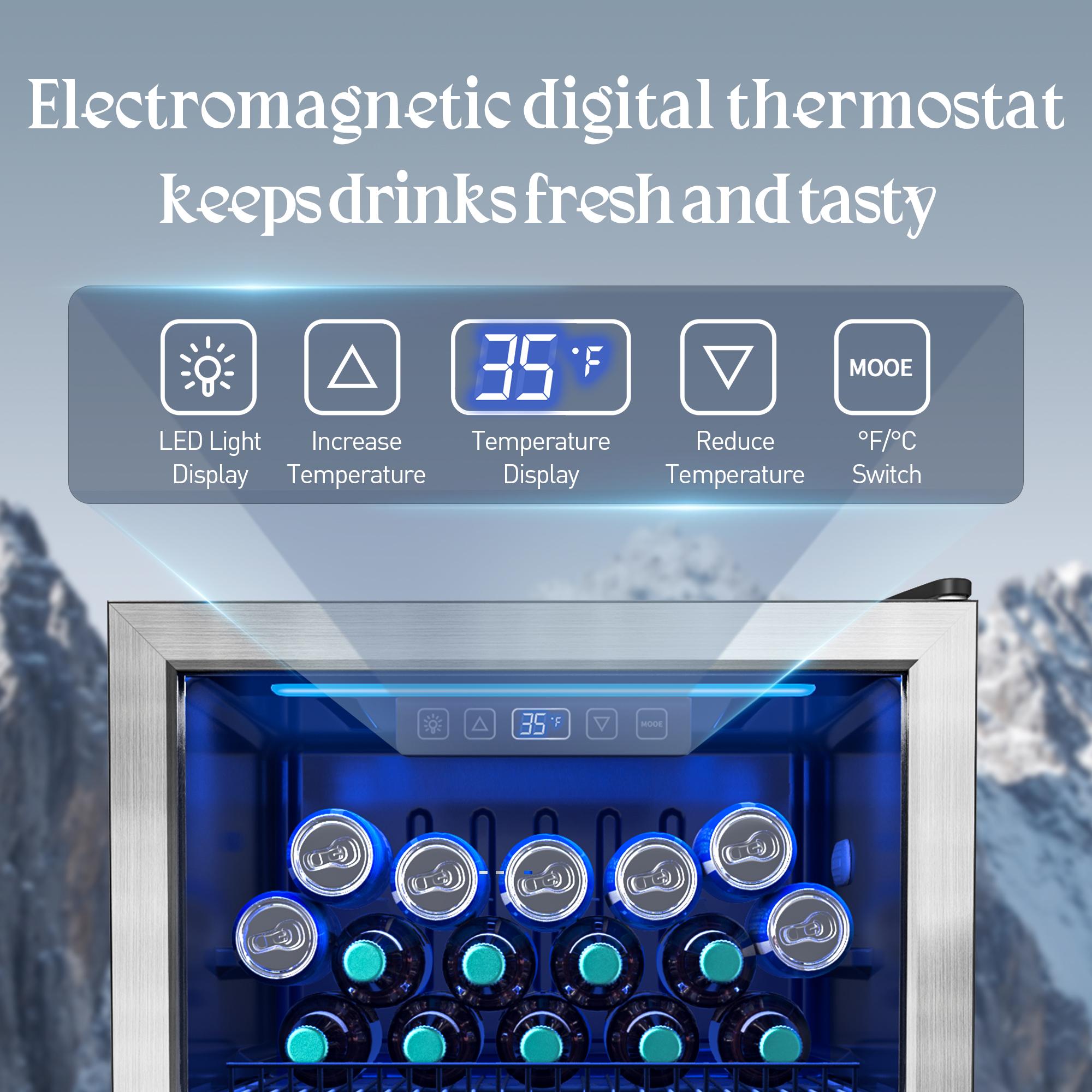 MANASTIN Beverage Refrigerator and Cooler, Mini Fridge with Glass Door for Soda Beer or Wine, Freestanding Small Drink Dispenser, Digital Temperature Control, Home, Bar, Office