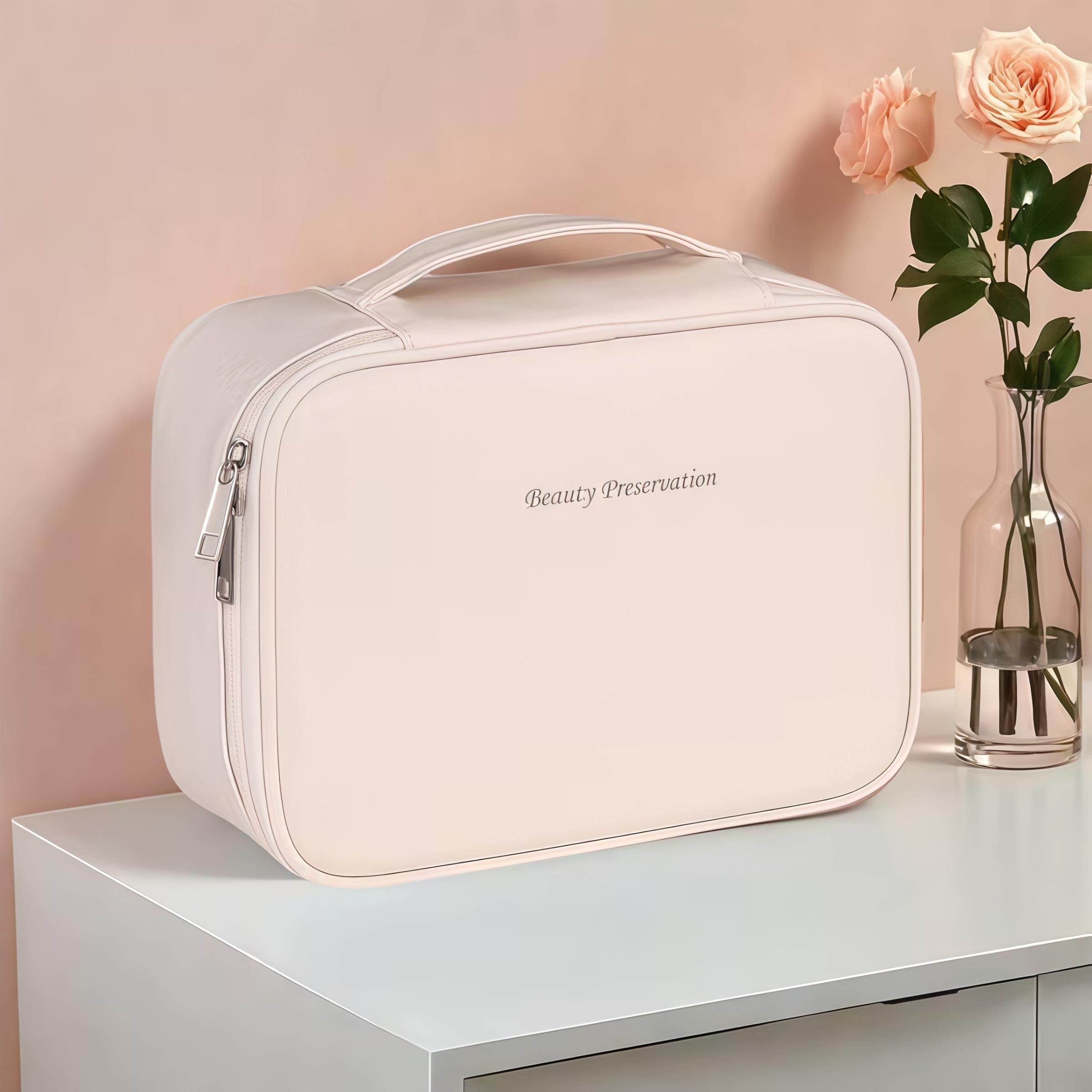 Large Capacity Multi-Layer Makeup Organizer Box, Elegant Design with Removable Brush Holder, Adjustable Compartments for Cosmetics Storage, Cover, Desktop Storage Organizer