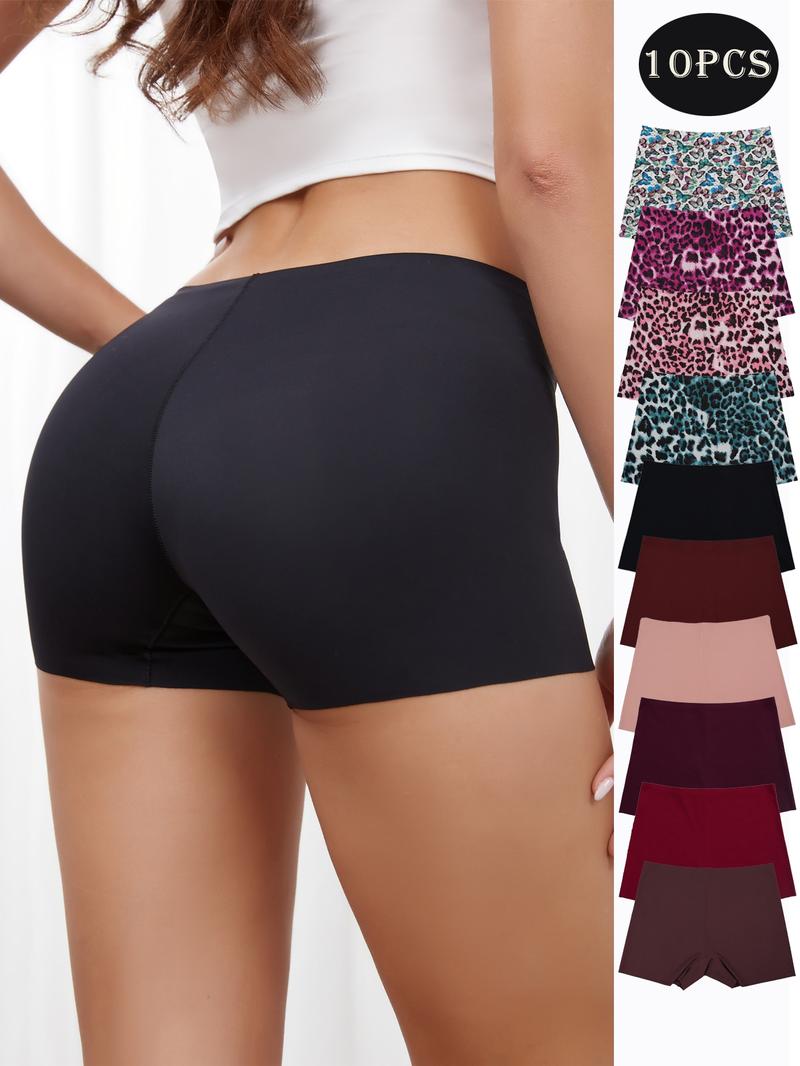 10Pcs One-piece underpants for women without rolling, naked outside, slim mid-waist ice silk traceless underpants, Underwear