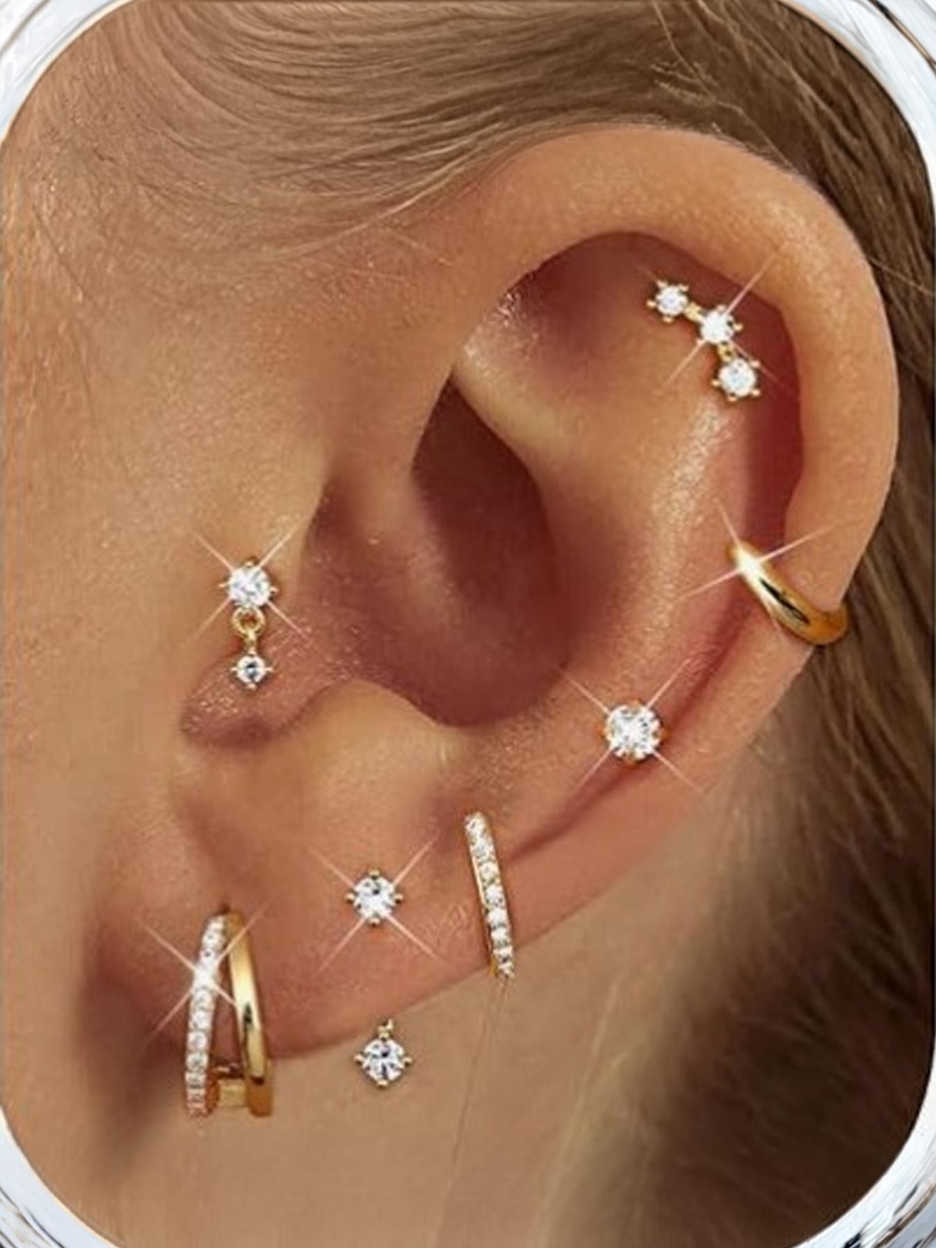 7 Pieces - 18K Real Gold Plated Brass, Stylish and Elegant Earrings, Premium Versatile Jewelry Set for Women #Jewelry & Accessories/Brass/Fade-Resistant/Hypoallergenic/Couples/Festivals/Parties/Ideal Gift