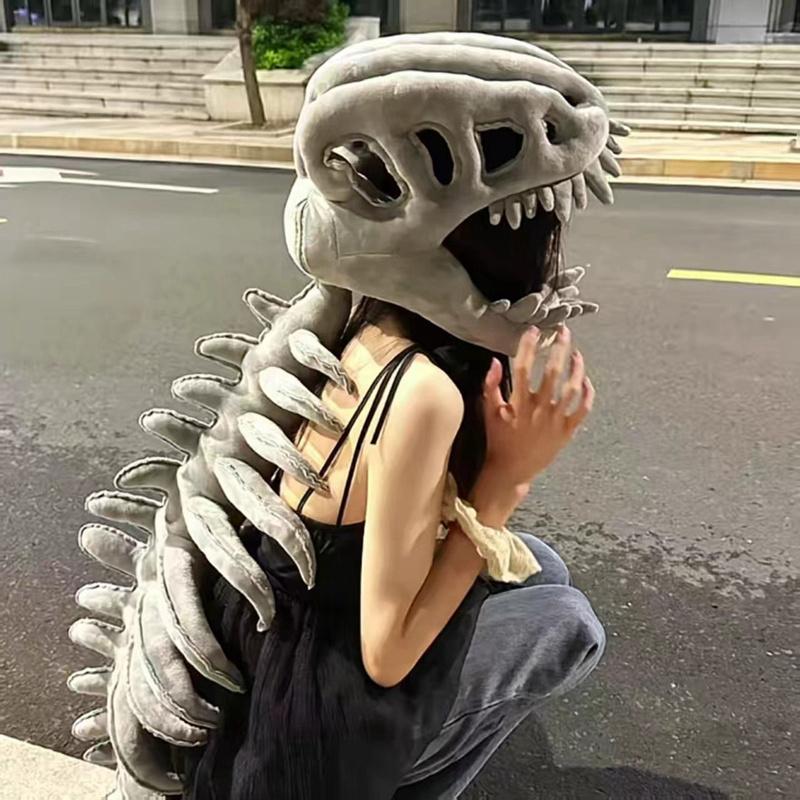 Halloween Dinosaur Skeleton Costume Headband, Fun Role-Playing Plush Toy, Creative Prank Gift for Kids, Family & Friends