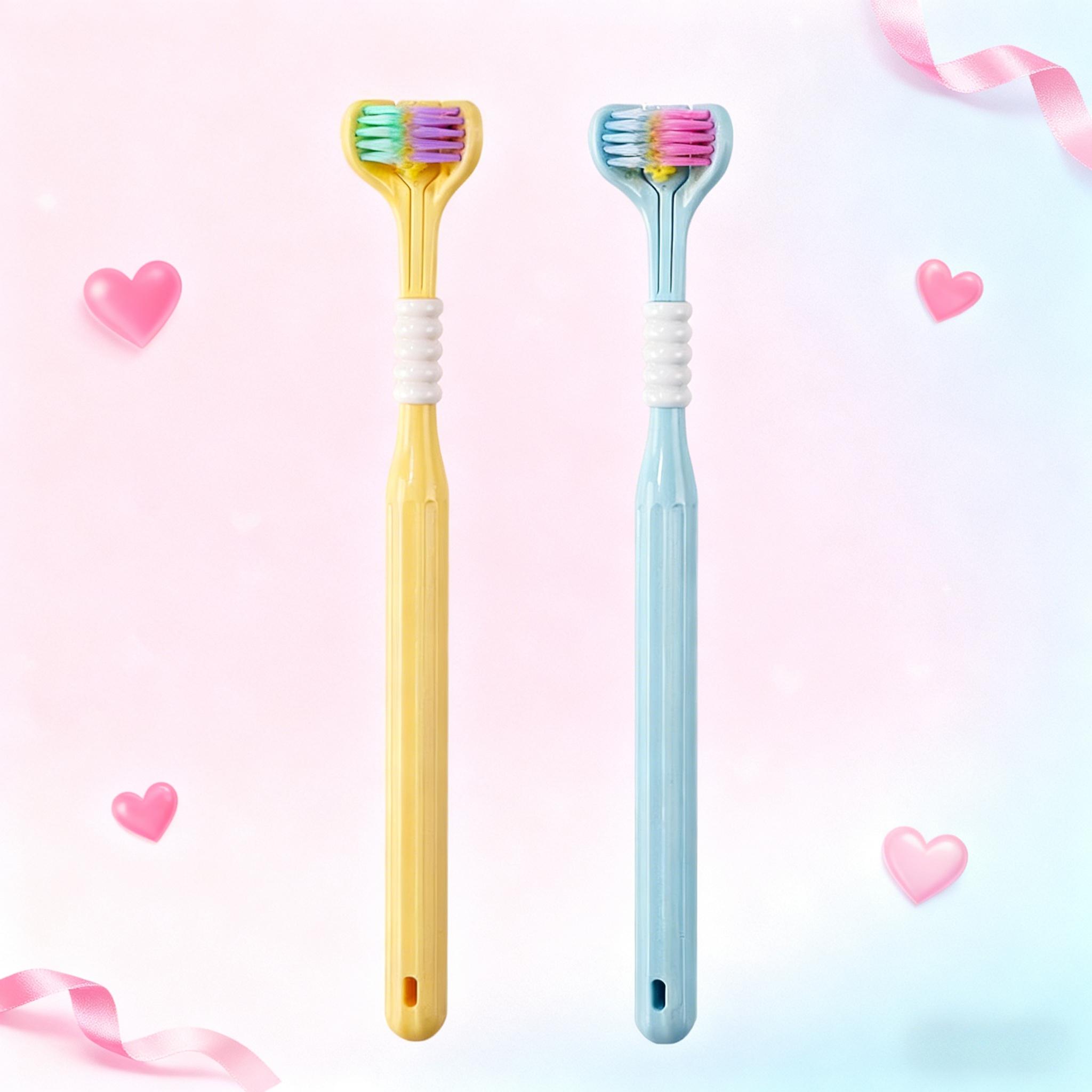 Couple's 3D Multi-Angle Toothbrush Set, Romantic Design, Deep Plaque Clean, Teeth Plaque Remover, Fresh Breath, Tongue Scraper, Gentle Bristles, Soft Toothbrush, Multiple Colors