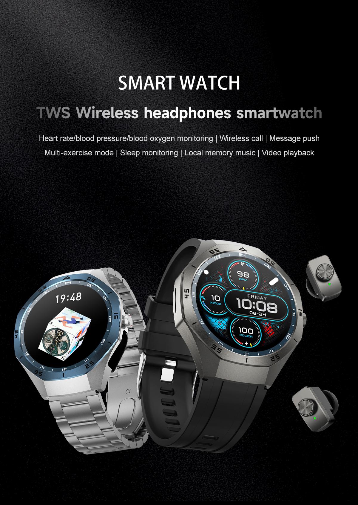 F33 Smart Watch for Men with Built in Earbuds Bluetooth Calling 139 Inch HD Round Display Heart Rate Sleep Blood Oxygen Tracking Daily Office Wear Business Tech Style Fitness Tracker