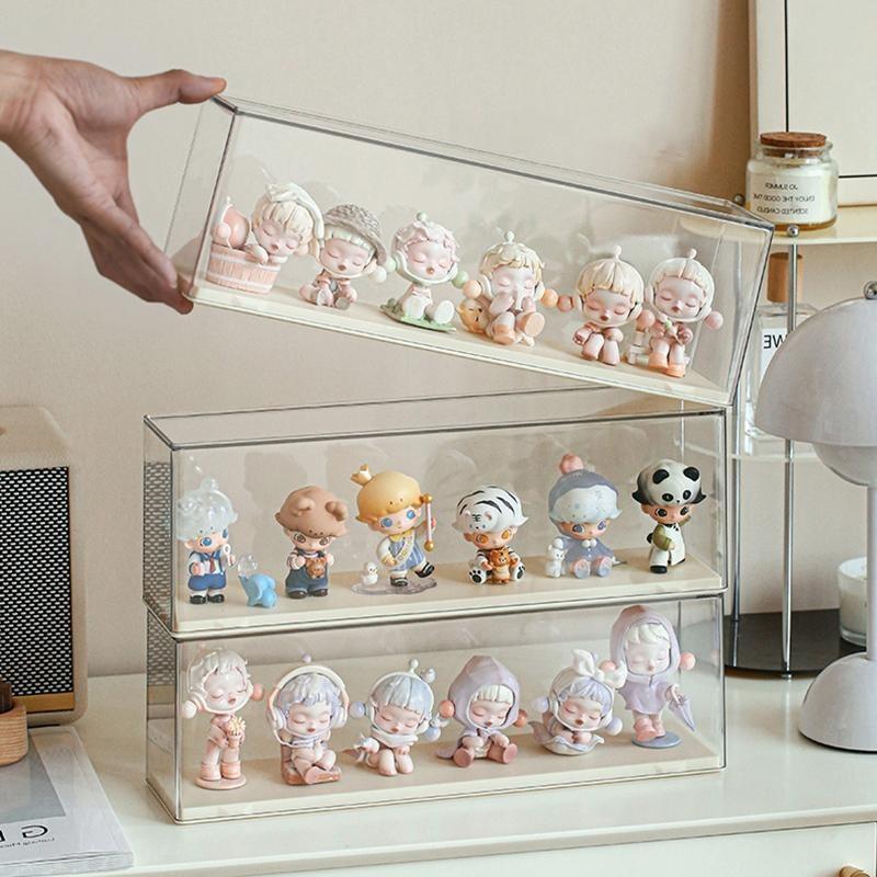 Acrylic Blind Box Display Stand, Solid Color Clear Dustproof Case, Stackable Collectible & Doll Storage Organizer