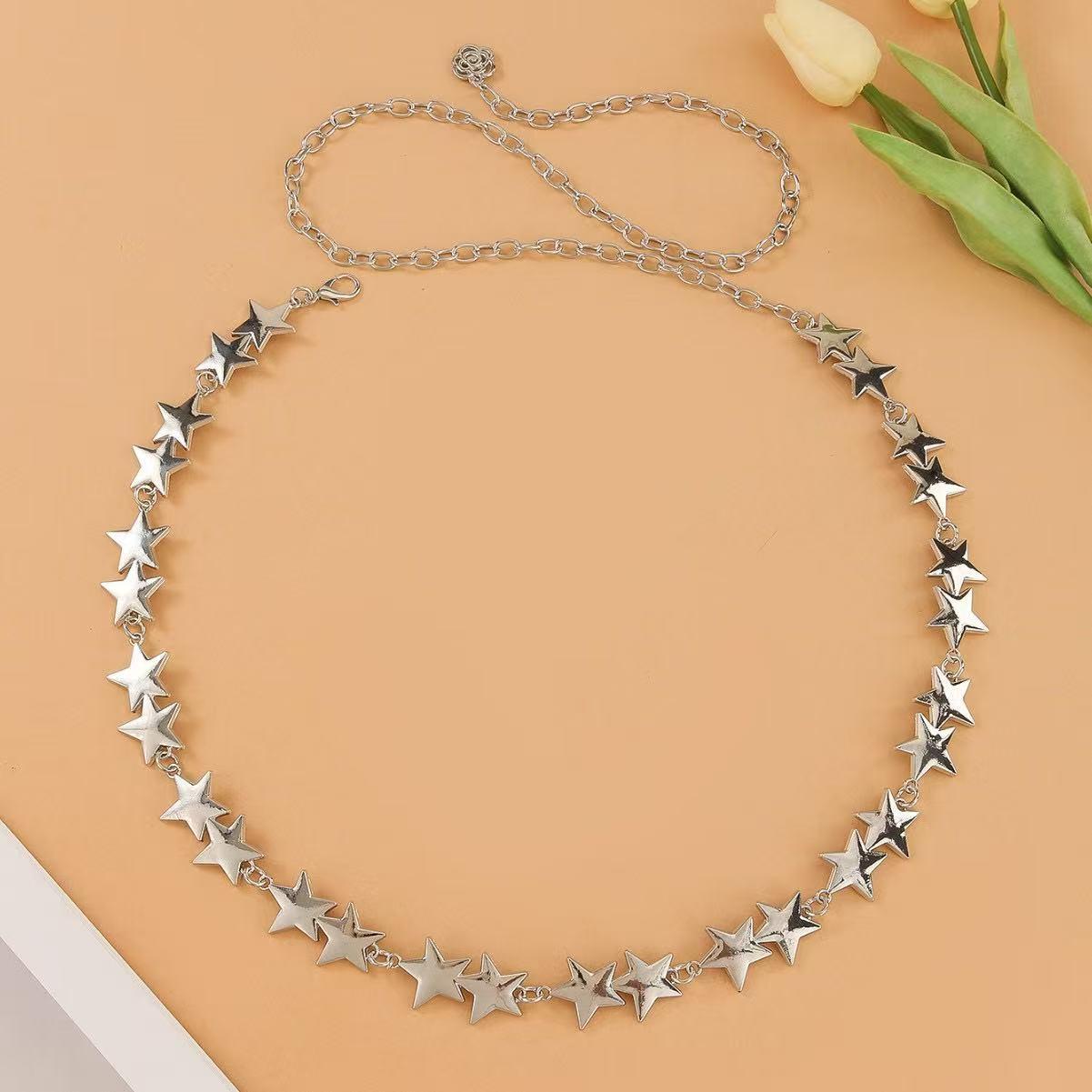 Adjustable Star Metal Chain Waist Belt, Rose Tail Design, Punk Style Fashion Accessory, Unique Hip-Hop Decorative Waistband