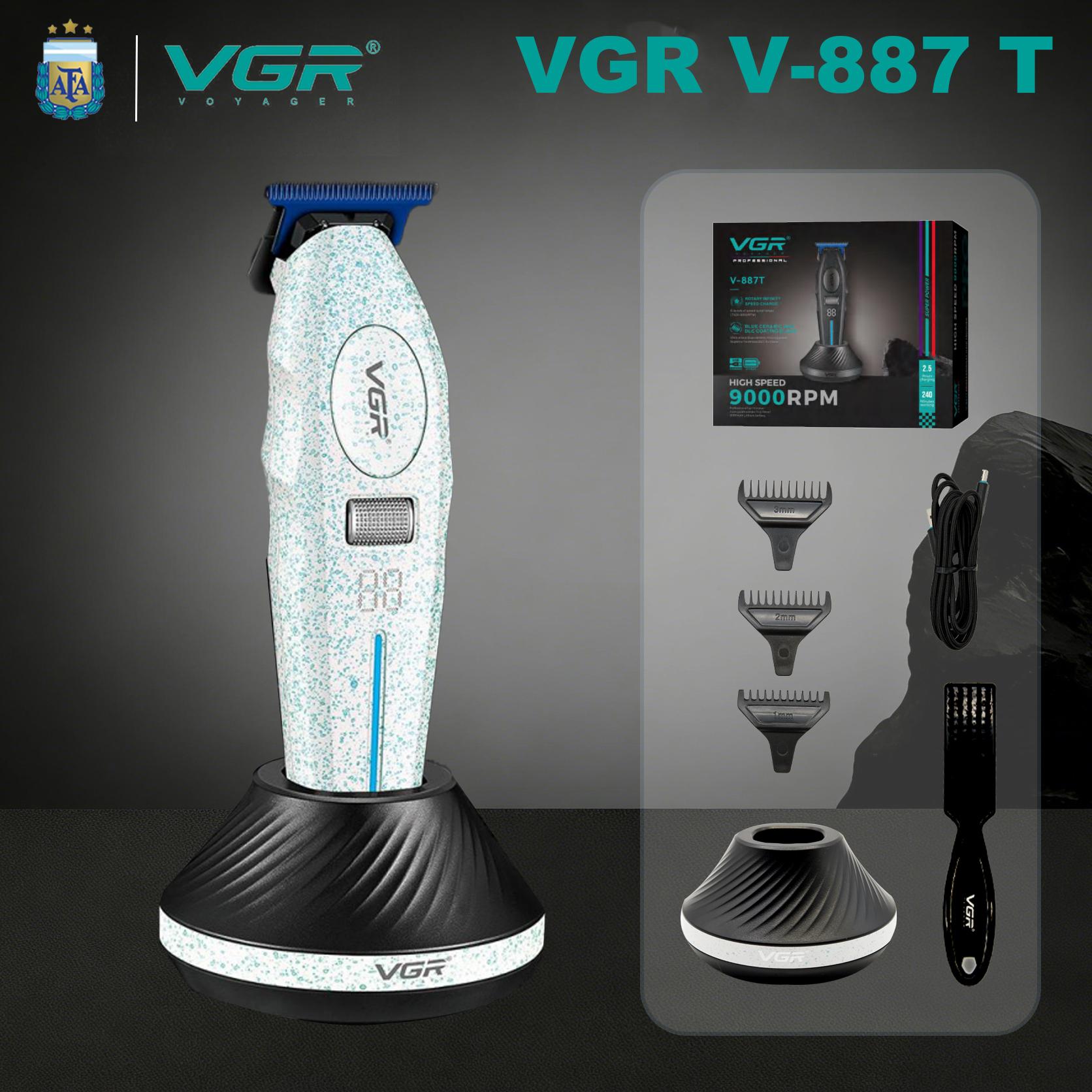 VGR Hair Clippers Professional Rechargeable Right Taper Trimmer 9000RPM Blue Ceramic Blade Hair Clippers For man V-887C V-887T