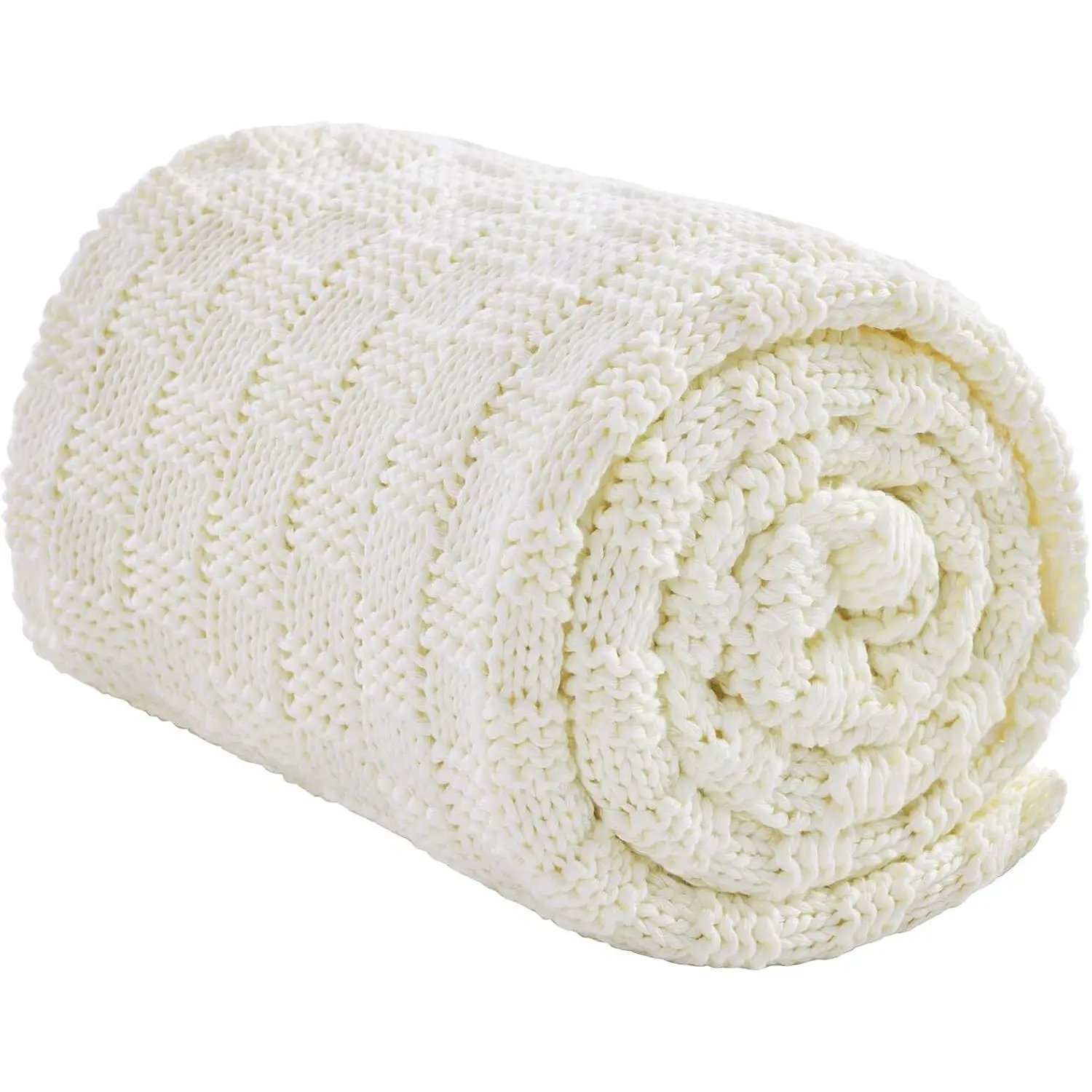 Knitted Weighted Blanket for Adult 12lbs 48"x72", No Beads Breathable Chunky Cooling Heavy Blanket for Hot Sleepers, Christmas Home Decor Ivory White