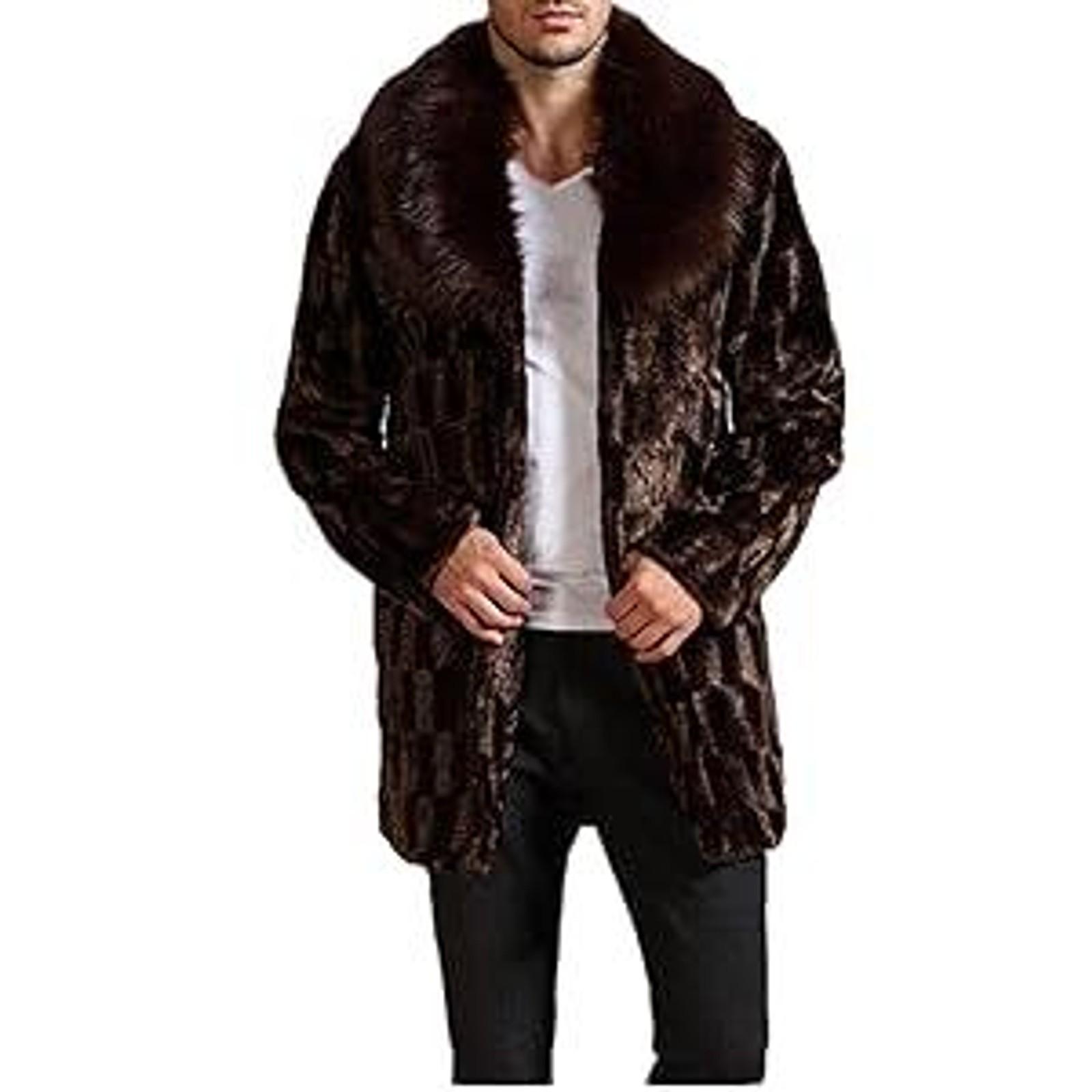 Men's Winter Fluffy Faux Fur Long Coat Parka Overcoat Outwear