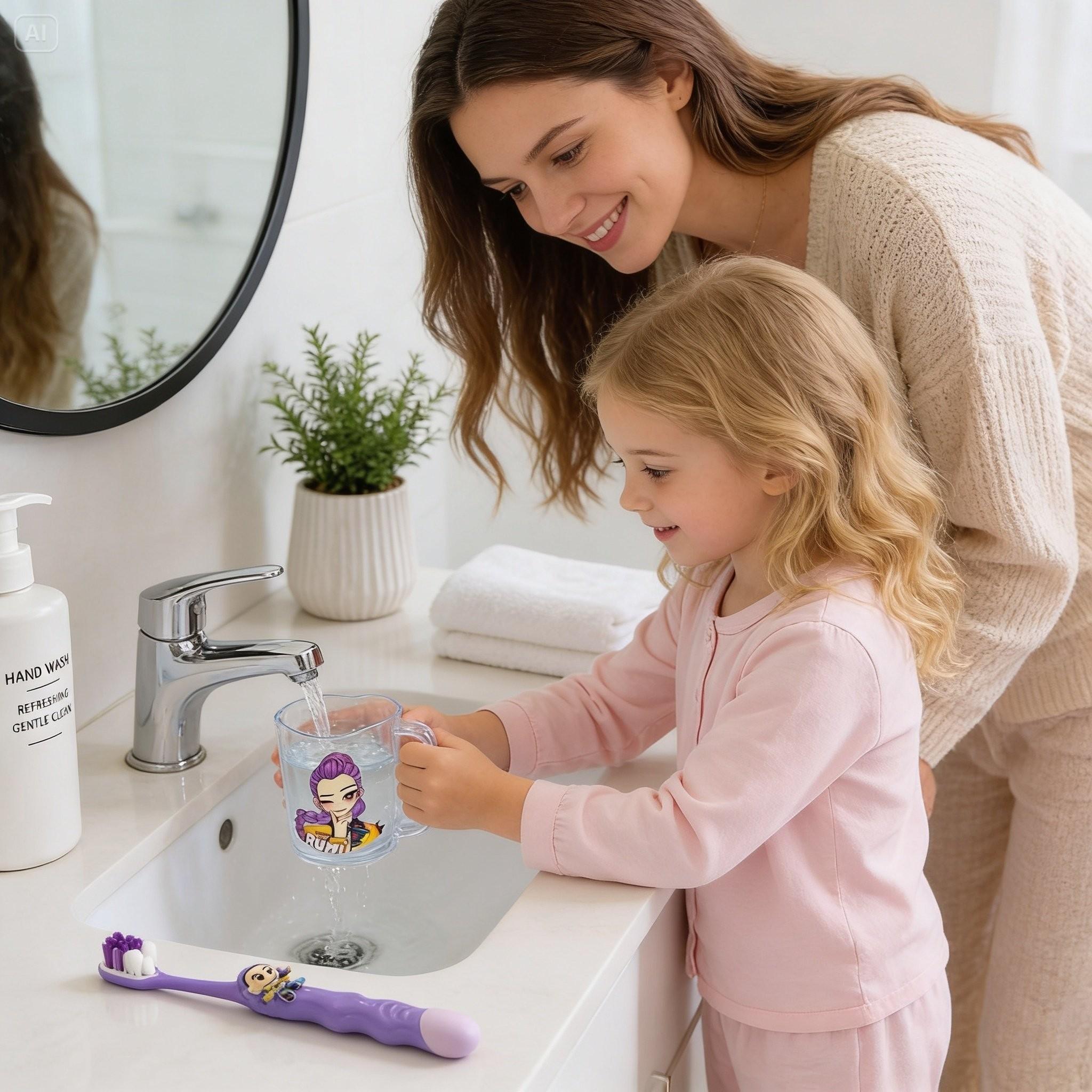 Cute Cartoon Character Toothbrush Cup Set, Acrylic Plastic Bathroom Water Cup, Soft Bristle Toothbrush, Fun Fashion Gift for Kids, Bathroom Accessory
