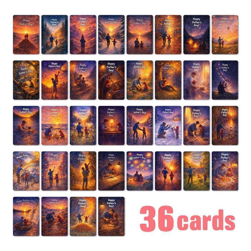 36-sheet Father's Day Card Set, Memorial Cards, Thank You Greeting Cards, Holiday Gift, Festival Postcards, Perfect for Dad