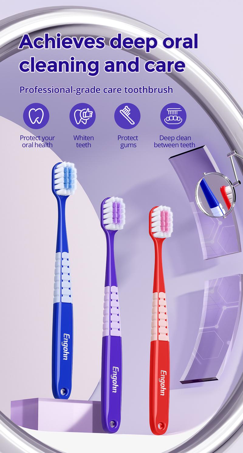 Engohn 10pcs Adult Toothbrush 1000+ Soft Bristle Ultra-Thin Head Design Deep Cleaning Between Teeth Removes Stains Sensitive Teeth BPA & Latex Free Oral Hygiene Essentials Cleanser