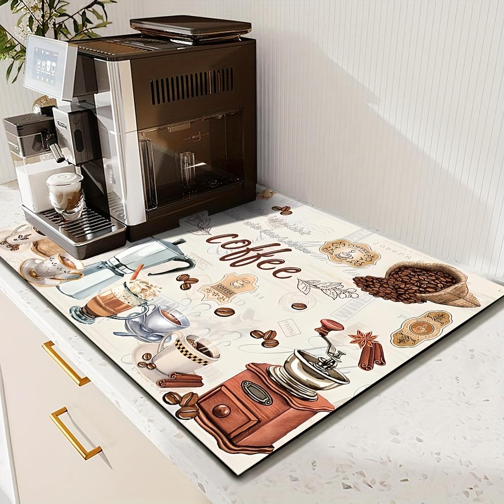 1pcs, Tableware drying pad, coffee machine pad, Coffee table mat, drying pad with watercolor retro coffee machine and cup design, polyester fiber - durable, highly absorbent, easy to clean drying pad, desktop decorative pad