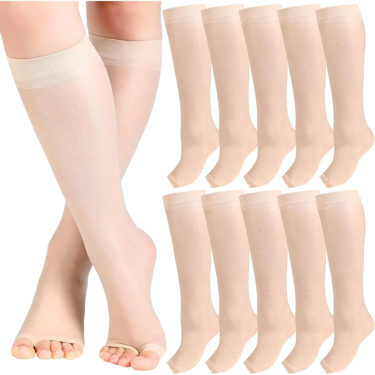 8 Pairs Women's Toeless Sheer Knee High Socks(Gift)