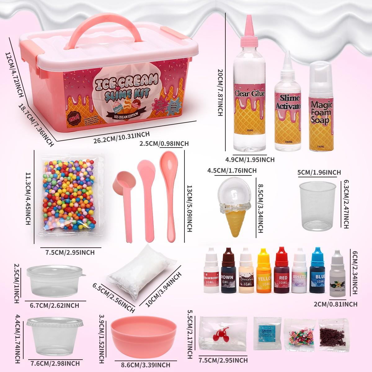 Ice Cream Slime DIY Kit Squishy Maker, Color Mud Crystal Mud Handmade Material Pack, Stress Relief Educational Toy Gift for 6+, Christmas Birthday Present