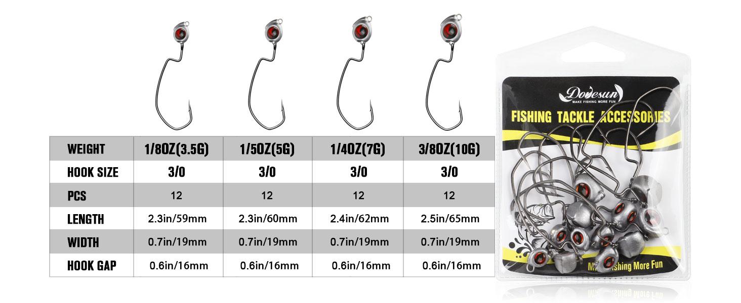 Swimbait Jig Head 12PCS Ned Rig Jig Heads Weedless Jig Heads with 3/0 Texas Rig Hooks for Bass Fishing 1/8 1/5 1/4 3/8oz 4 Sizes Mixed