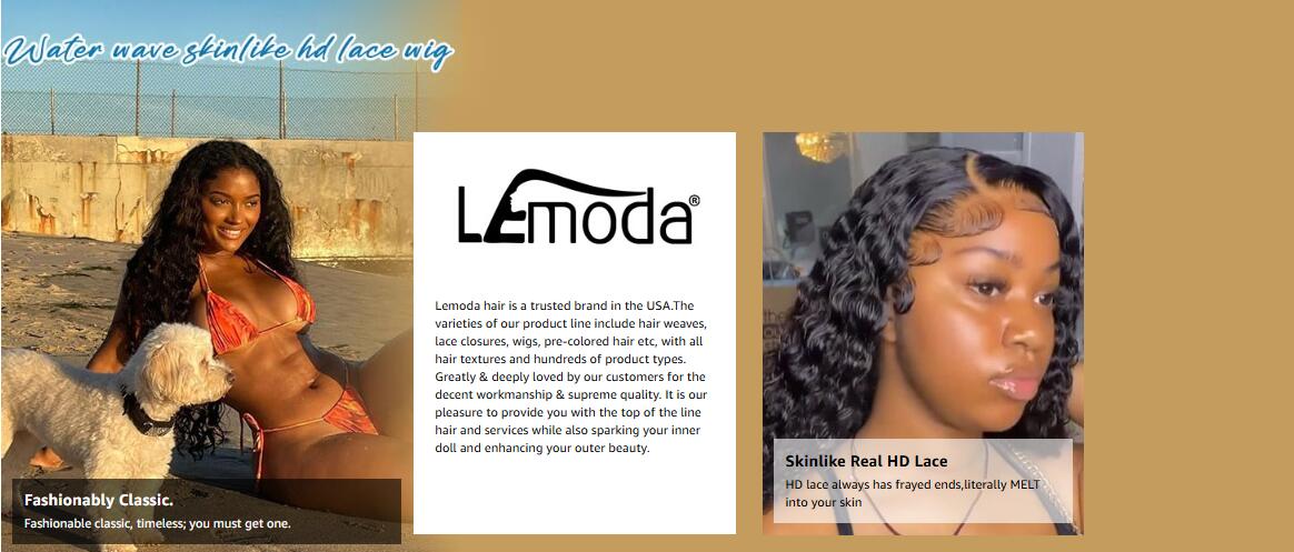 Lemoda SKINLIKE Real HD Lace Wigs 250% Density Water Wave 15A 13x4 Full Lace Frontal Human Hair Wigs Deep Wave Virgin Human Hair Frayed Ends Lace Wig Natural Black Color Lemoda SKINLIKE Real HD Lace Wigs 250% Density Water Wave 15A 13x4 Full Lace Frontal Human Hair Wigs Deep Wave Virgin Human Hair Frayed Ends Lace Wig Natural Black Color