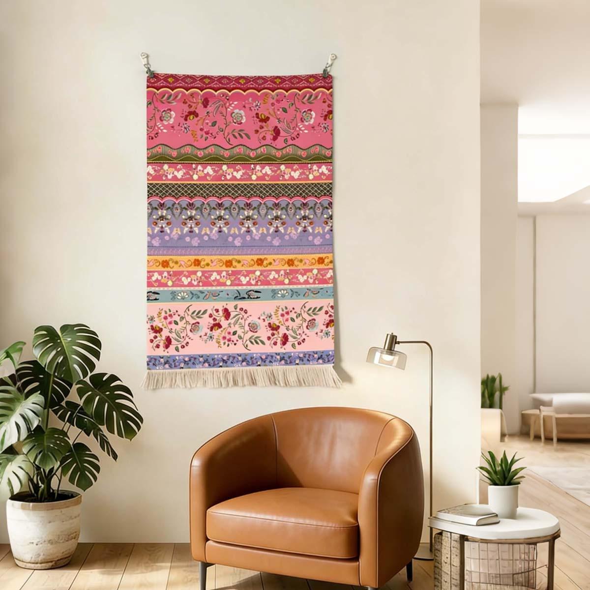 Luxury Sweet Ethnic Fringe Wall Hanging Tapestry, Easy to Clean, Animal Pattern, Casual Knit, Decorative Cloth for Living Room and Bedroom