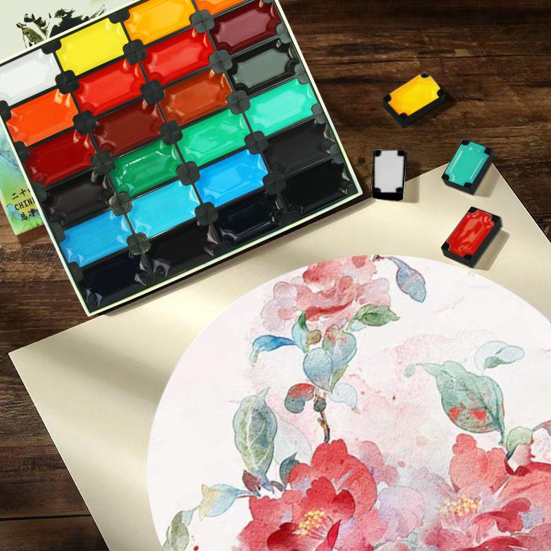Chinese Painting Set, Professional Solid Gouache Pigment Kit for Artists, Beginners, Students, Portable Art Supplies for Landscape, Figure Painting, Perfect Gift for Drawing Lovers