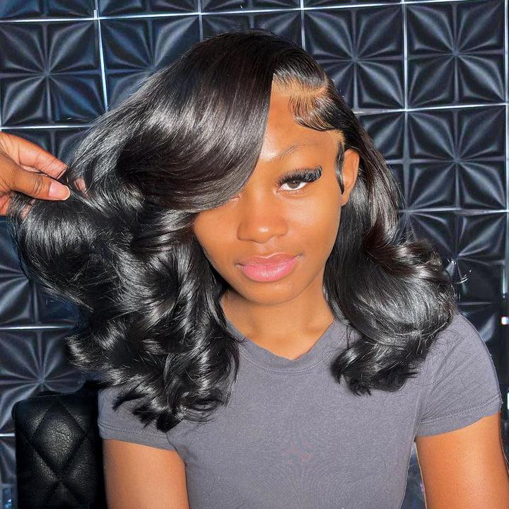 Ashimary 250% Density Glueless Ready To Go Wig- Pre Styled Side Part Body Wave Layer Cut 6x4.5 Lace Closure Bob Wig Invisi-Drawstring Ready to Go Short Bob Wigs Pre Everything Human Hair Wigs Pre Plucked Pre Cut For Black Women SpringStatements