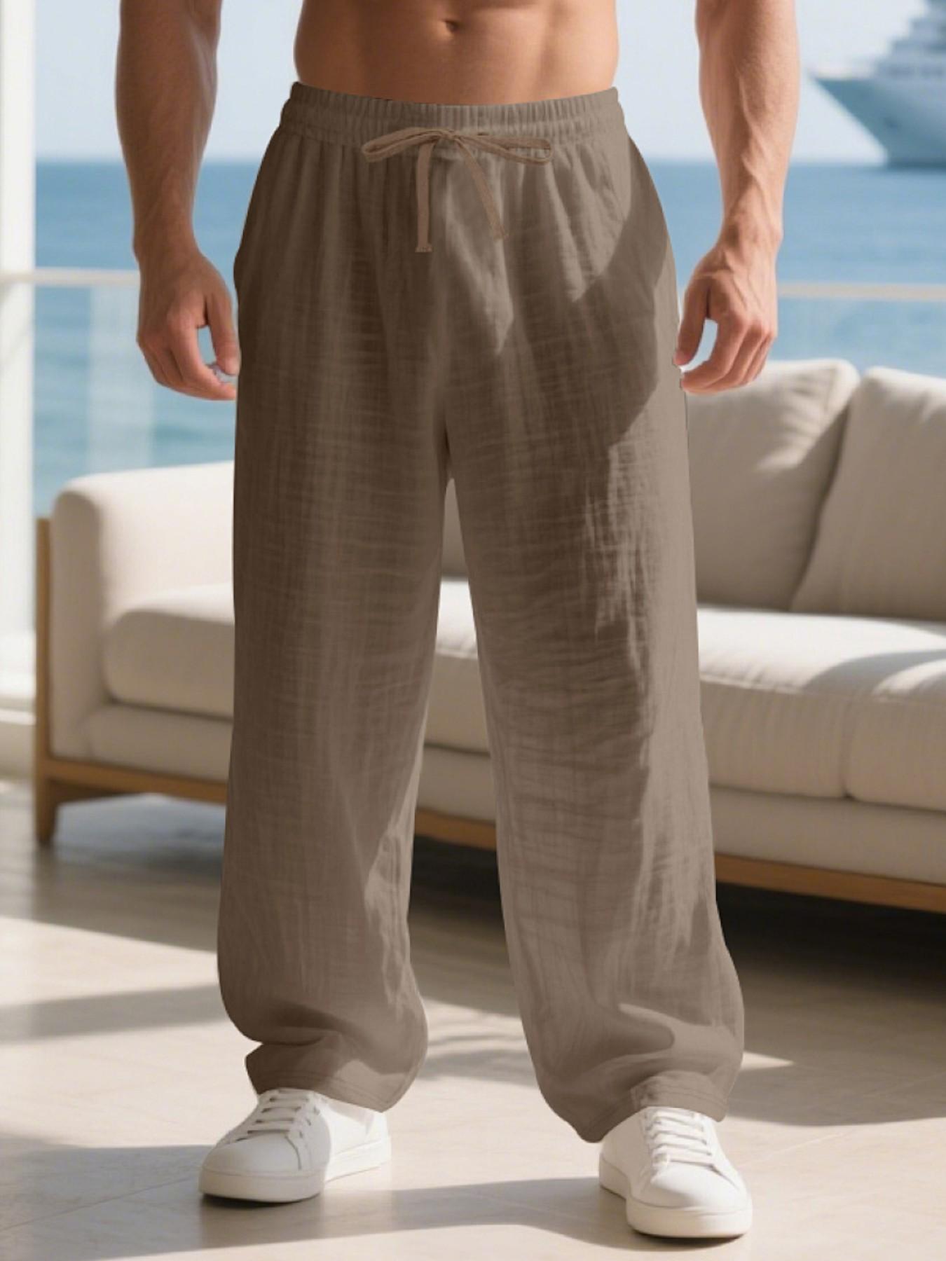 Men's Loose Fit Linen Long Pants, Casual Home Wear, Lightweight Luxury Sports Trousers, Fall New Arrival, American Style
