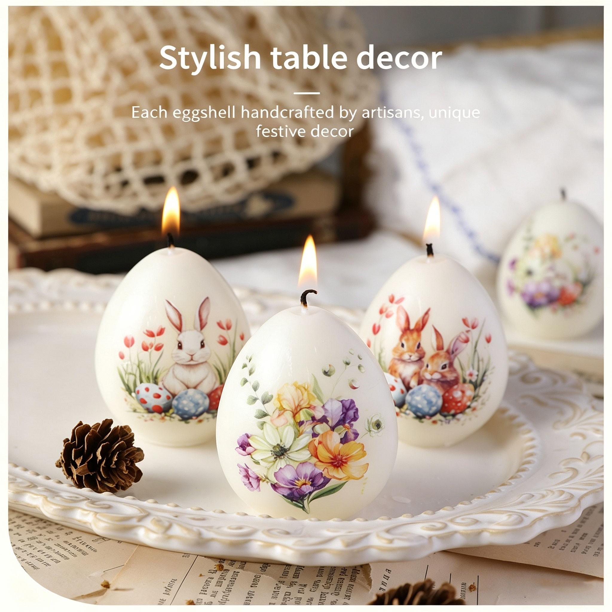 Egg-Shaped Floral Aromatherapy Candle, Hand-Drawn Design, Plant Wax, Natural Scents, Smoke-Free, Easter Decor, Home Fragrance, Gift Idea