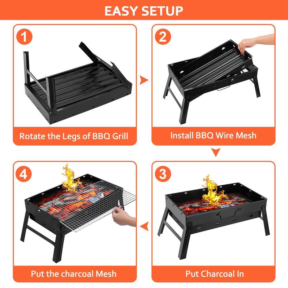 COZYVERSE Portable Charcoal Grill, Foldable BBQ Grill Kit Easy to Carry, Mini Tabletop Grill for Outdoor Camping, Patio and Picnic, 17”*3”*11” bbq tool grill box,Father’s Day Gift