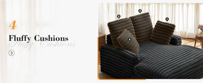 (2 Packages)APICIZON 53"Oversized Chaise Lounge Chair,Fluffy Cozy Sleep Couch with 4 Pillows,Modern ‌Full Size Sofa for Bed Room/Living Room for Rest