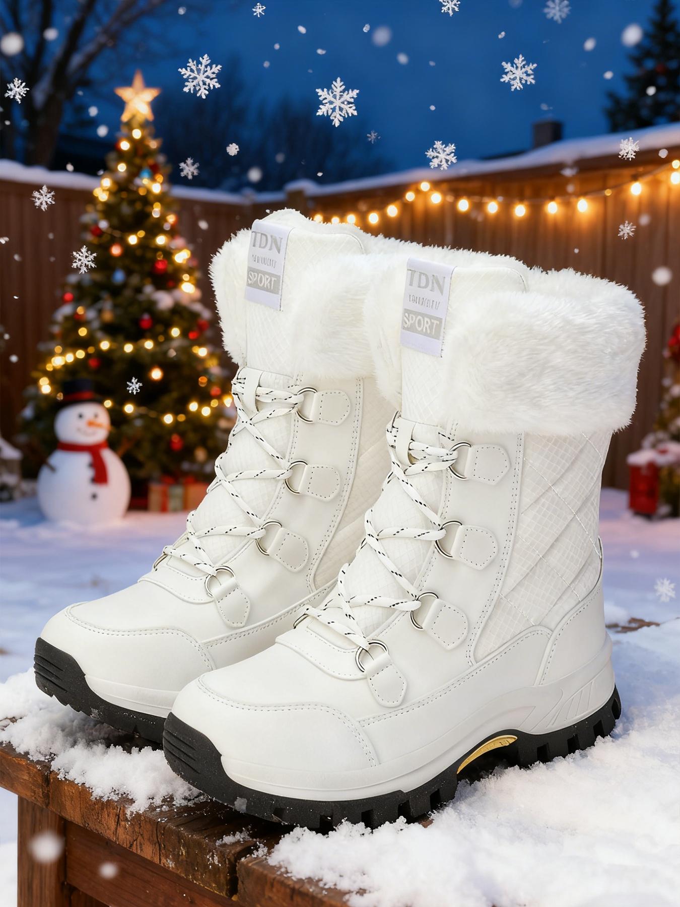 Women's High-Quality Winter Snow Boots - Waterproof Warm Furry Mid-Calf Hiking Boots Outdoor Boots Fluffy Snow Boots