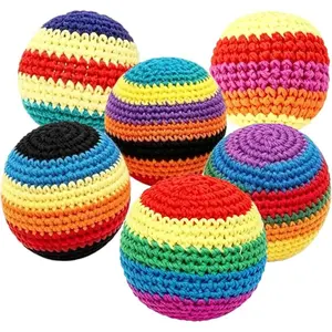 Funny Crochet Footbag Assorted Colors,6PCS Upgraded Handmade Knitted Hacky Sack Set, Colorful Crochet Footbag Sacks,  Adults Beginners, Portable Handwoven Toss Hacky Balls