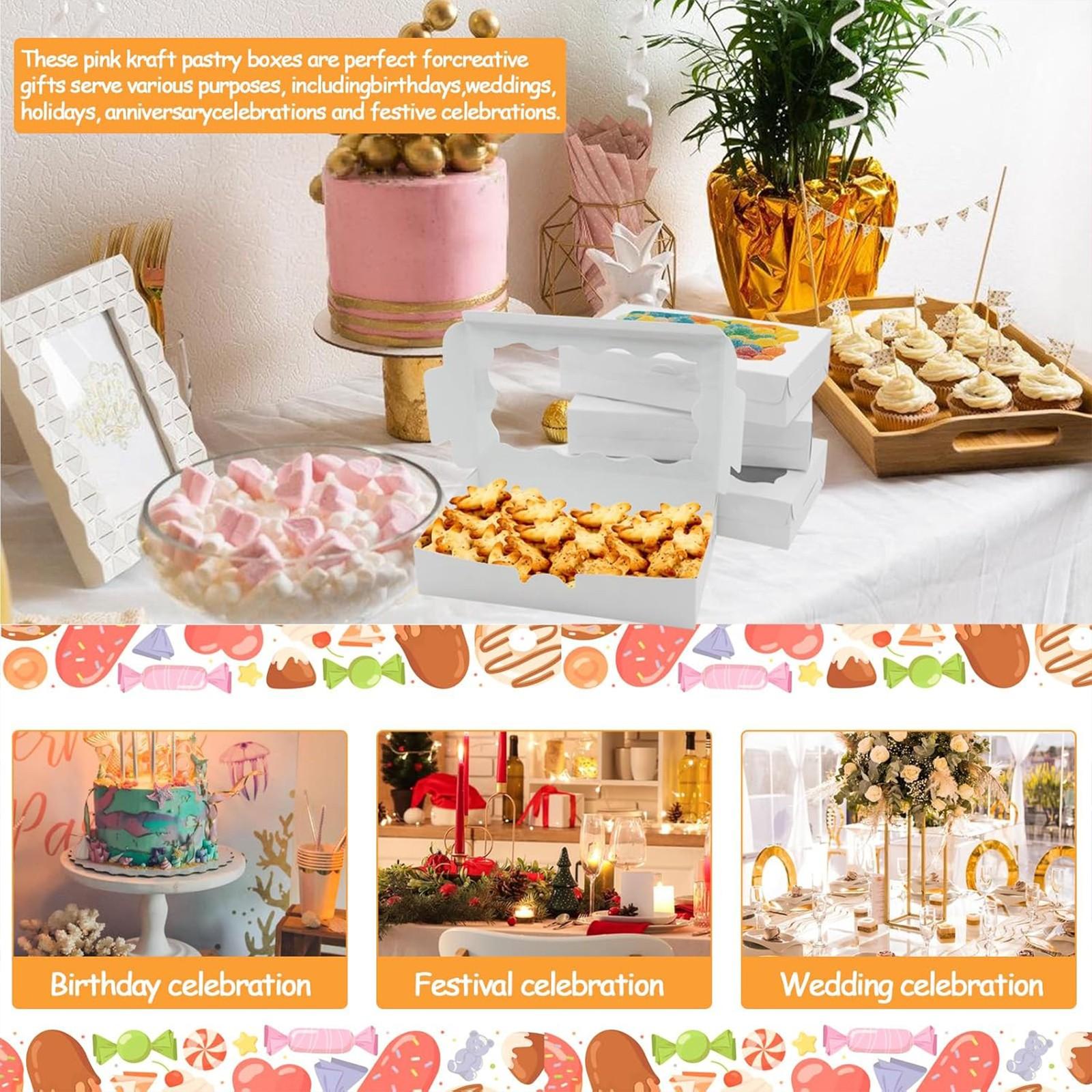 White Bakery Boxes with Window, 6 X 6 X 3 Inches, White Paperboard Treat Boxes for Cookies, Pastry, Cookies, Strawberries, Macarons