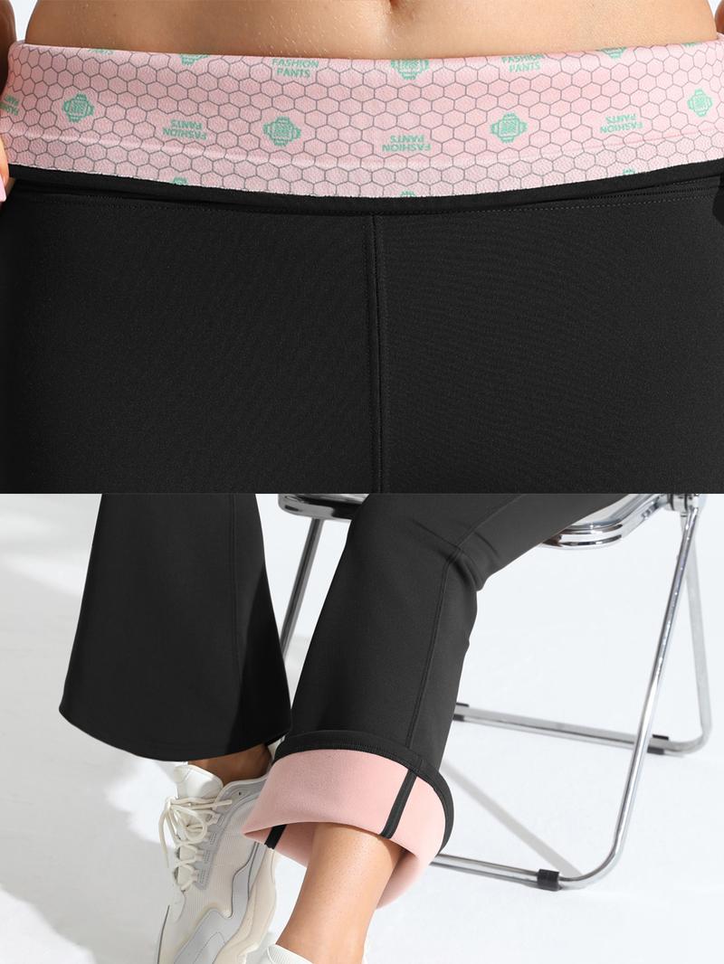 Women's Solid Color High Waist Sports Flare Leg Leggings, Casual Comfy Pocket Design Bell Bottom Trousers for Yoga Gym Workout Running, Ladies Sportswear for Fall & Winter