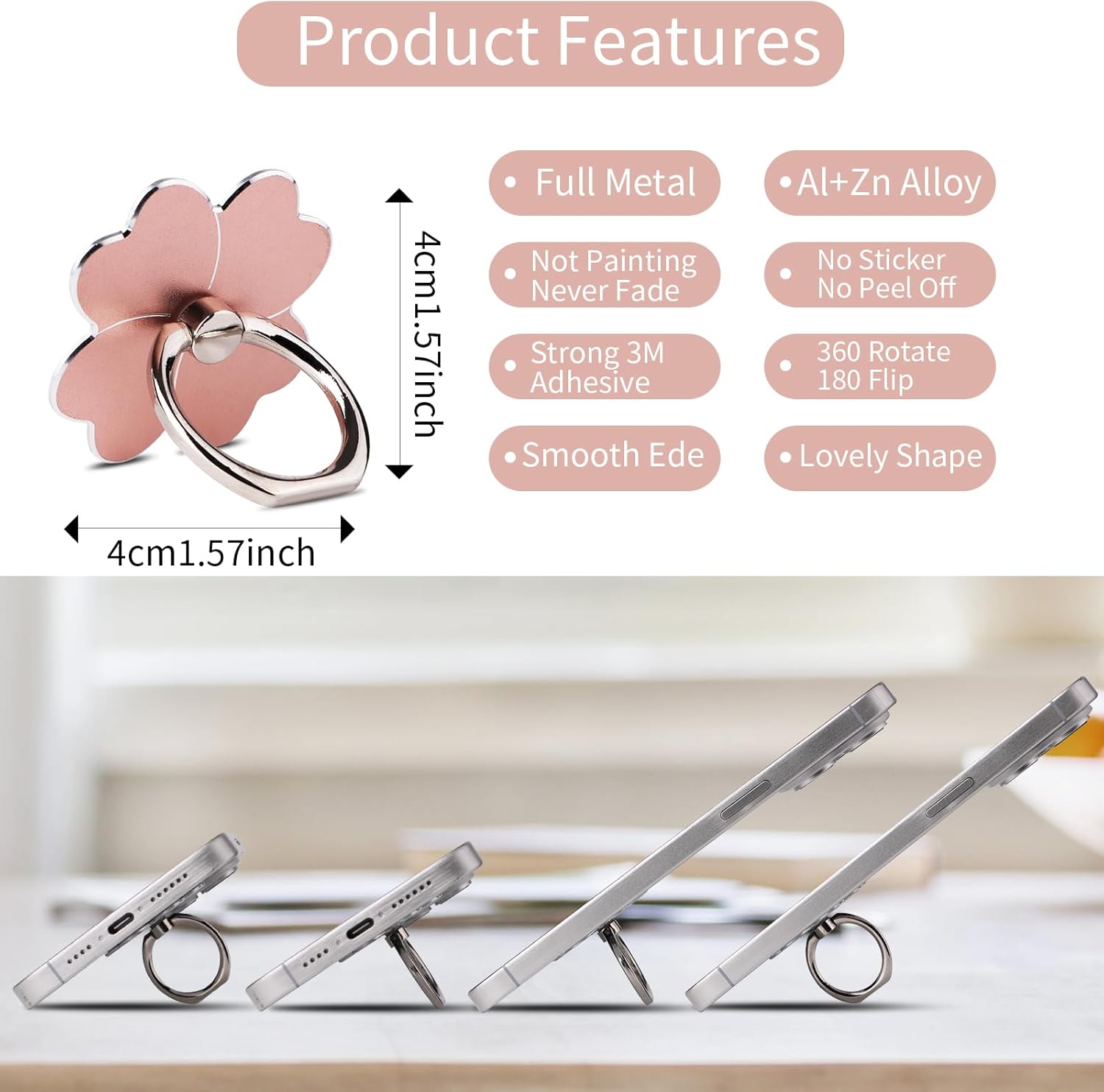 1 Pack Flower Pattern Phone Ring Holder, 360 Rotation & 180 Adjustable Angle, Metal Finger Grip Kickstand for All Smartphones