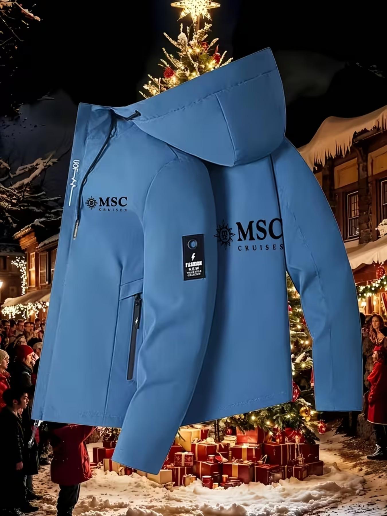 Msc Men's High-Quality Fashion Jacket, Letter Print, Long Sleeve, Fitted, Casual Outerwear, Spring & Fall, No Padding