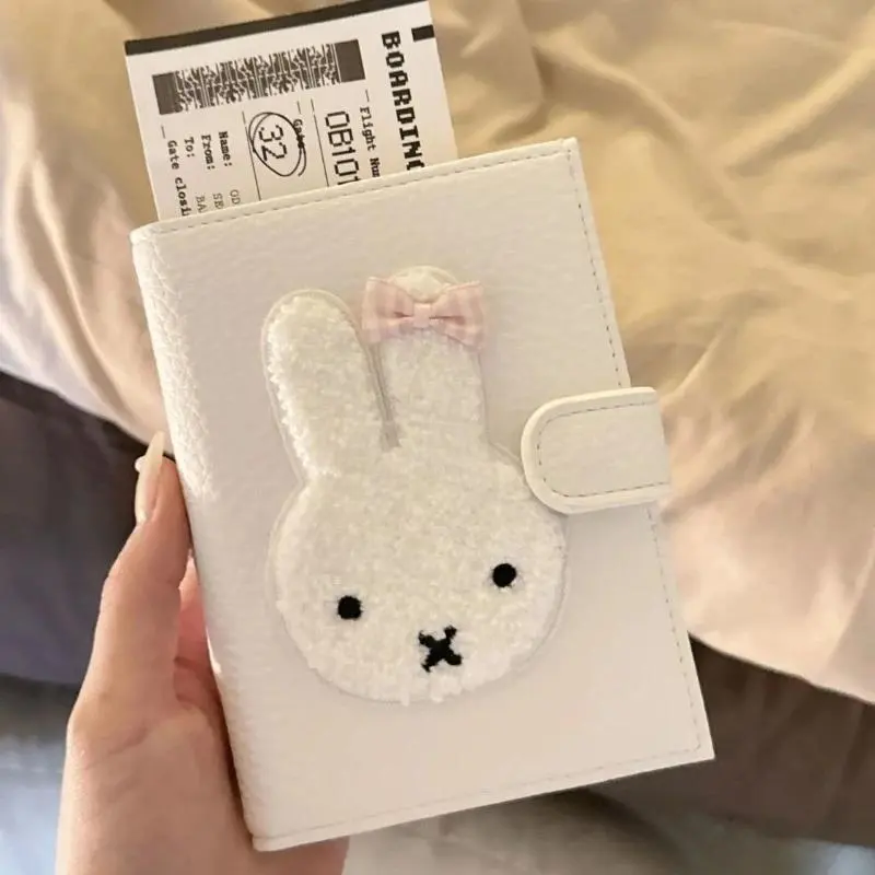 Miffy Plush Bunny PU Passport Holder Multi-Function RFID-Blocking Card Wallet with Kawaii Bow Couple's Mini Purse Perfect Gift
