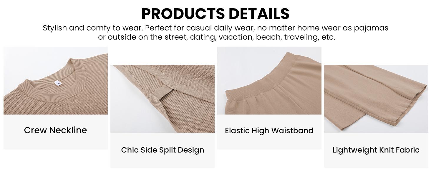 SCUSTY Womens 2 Piece Outfits Sweater Set Sleeveless Side Slit Pullover Top Knit Wide Leg Pants Lounge Matching Sets