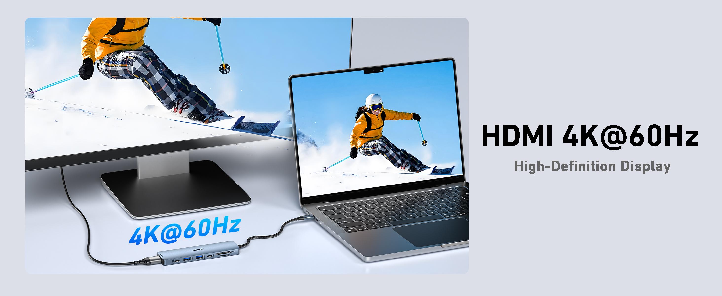 BENFEI 7-in-1 USB C Hub with HDMI(4K@60Hz), 2 USB-A, 1 USB-C Data, 100W Charge, SD/TF Card Reader, Silicone Tangle-Free Cable Compatible with MacBook Pro/Air, iPad Pro, iMac, iPhone 15 Pro/Pro Max