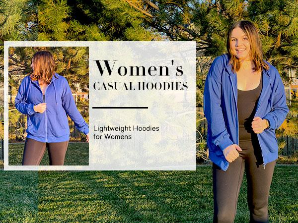 Women's Lightweight Hoodies Full Zip Up Oversized Sweatshirts with Pockets Long Sleeve Thin Casual Hooded Jackets