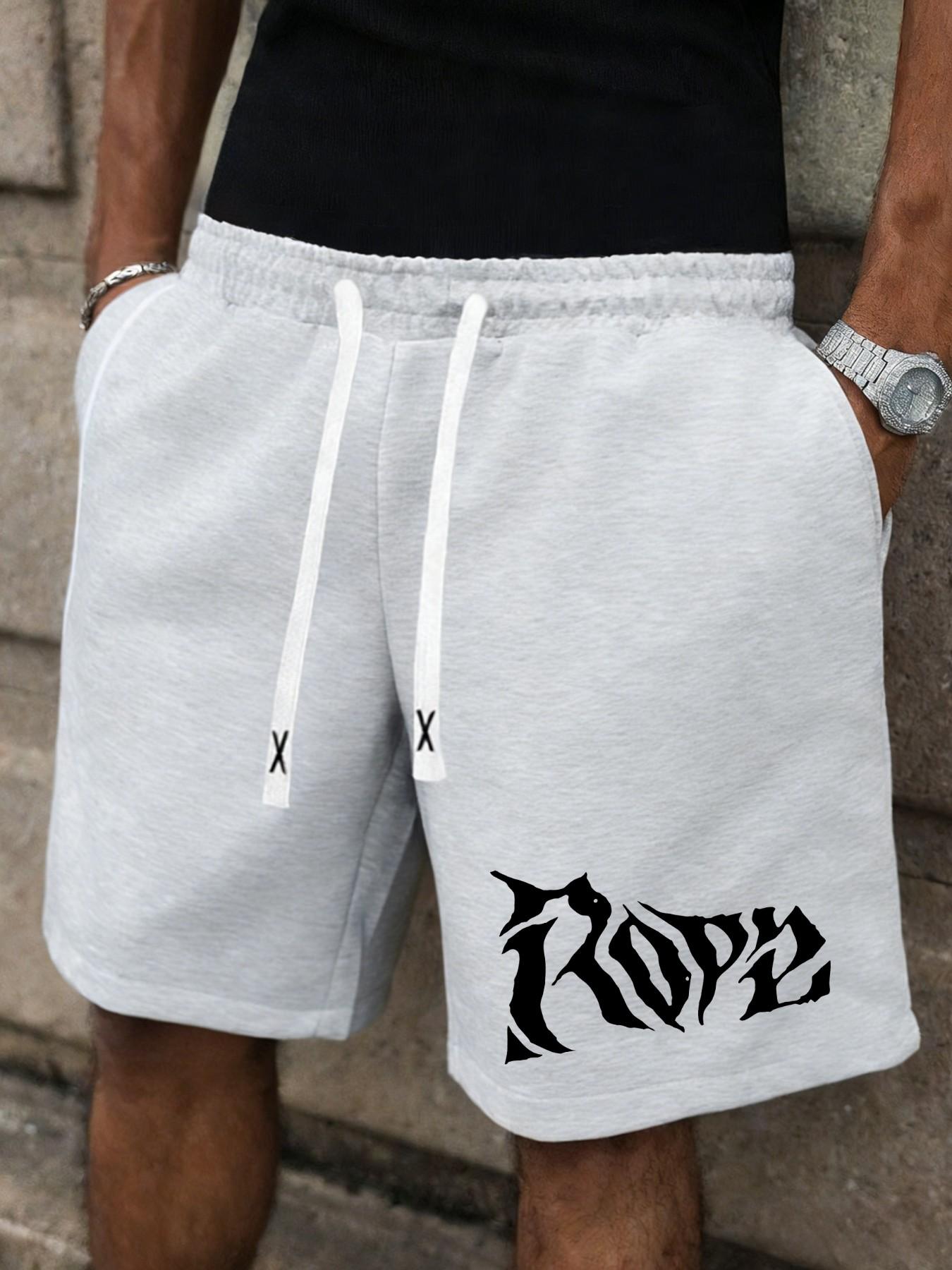 Men's Dark Metal Graphic Printed Shorts for Street Style, Casual Loose Fit Gym Shorts for All Seasons, Letter Print Shorts