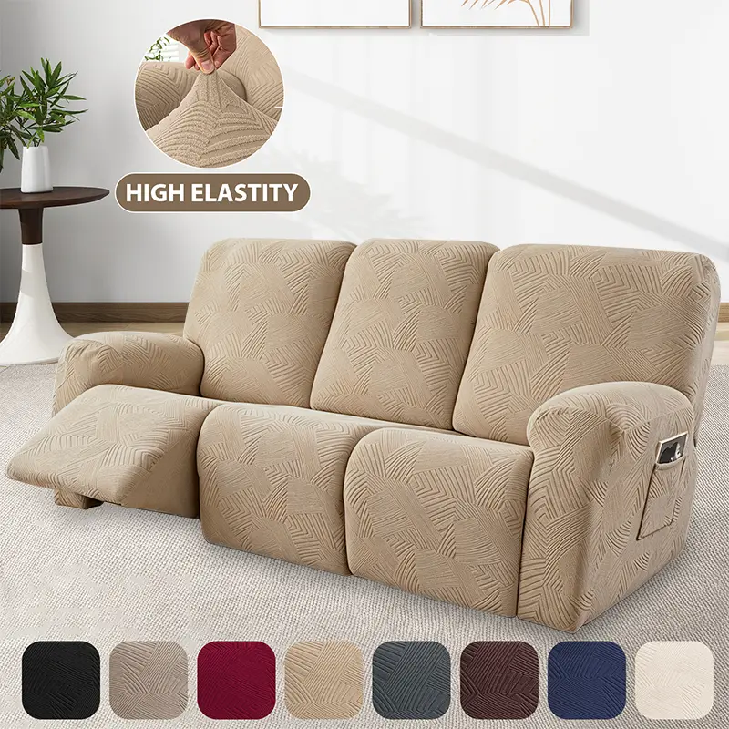 【Cover Only】 Soft Jacquard 3 Seater Recliner Slipcover with Utility Pocket Thick Stretch Couch Cover for Living Room Full Protection Washable Sofa Protector